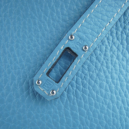 AAA Hermes Kelly 22 CM France Leather Handbag Light Blue H008 On Sale - Click Image to Close